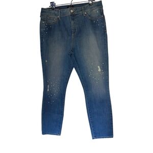 Trendy NYDJ Blue Denim Ankle Jeans W/Pearl Studs SZ 16